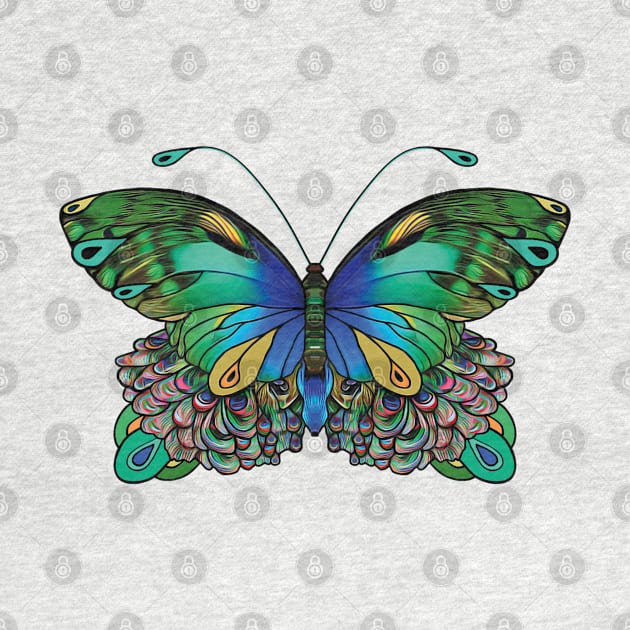 Butterfly in Blue, Green, and Yellow Shades by OksBPrint